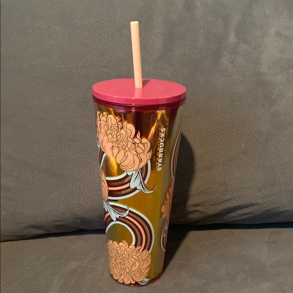 Starbucks 24 oz Tumbler with Pink Floral Design